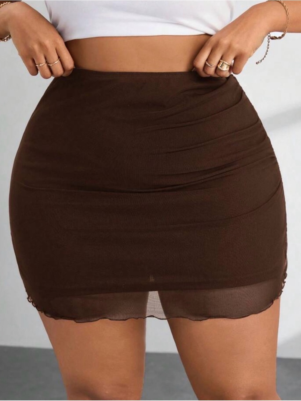 Chocolate Brown Ruched Bodycon Mini Skirt